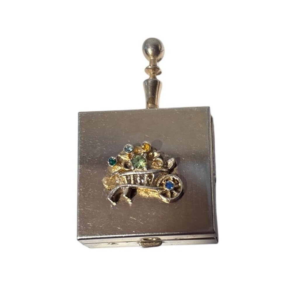 Portable Ashtray Box Jeweled Wheelbarrow Vintage Gold Tone 1.5"